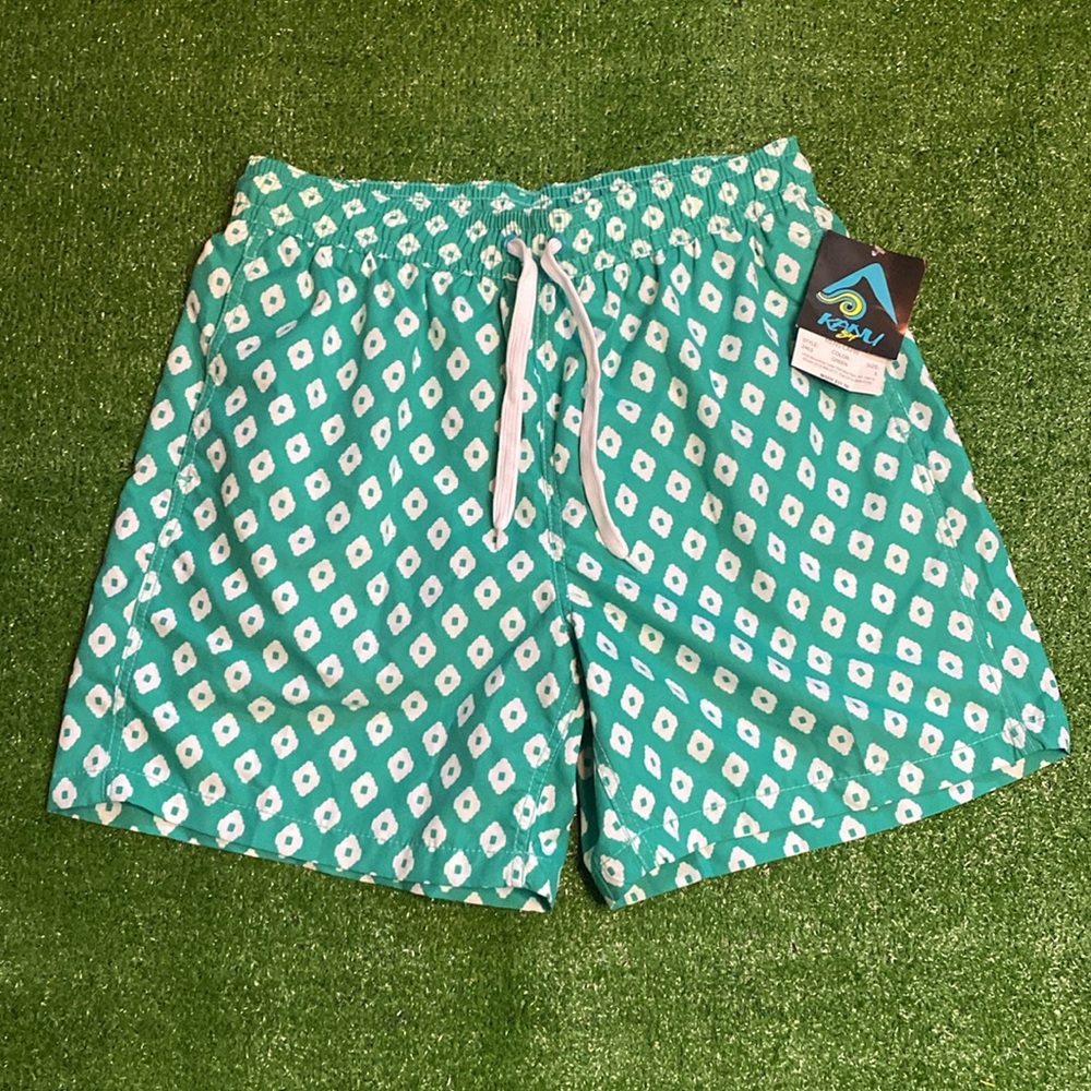 NWT KANU Southwestern Aztec Sun Surf Swim Trunks Turquoise Large